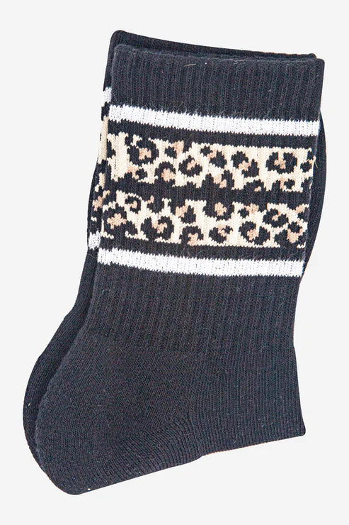 Sock Talk Women's Sporty Socks - Black, Leopard Stripe