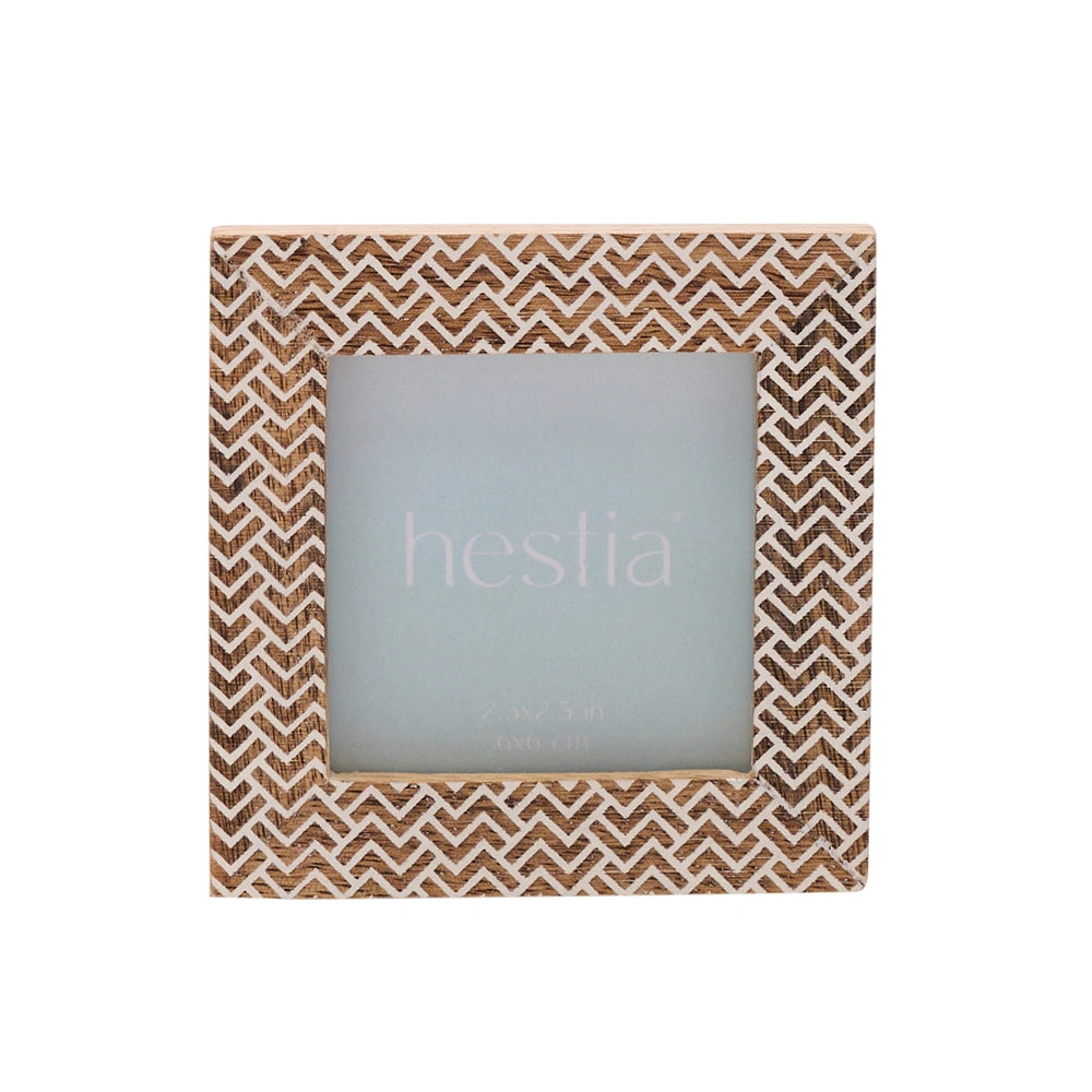 Hestia Chevron Stamped Carved Wood Photo Frame 2.5" x 2.5"