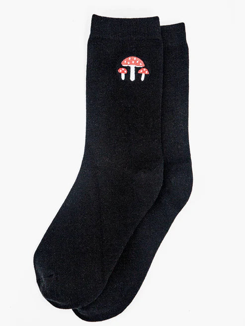 Sock Talk Women's Embroidered Ankle Socks- Black, Toadstools