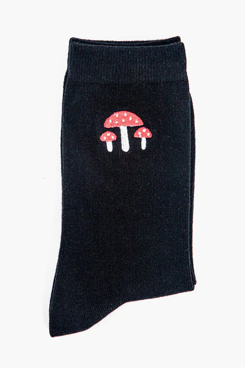Sock Talk Women's Embroidered Ankle Socks- Black, Toadstools