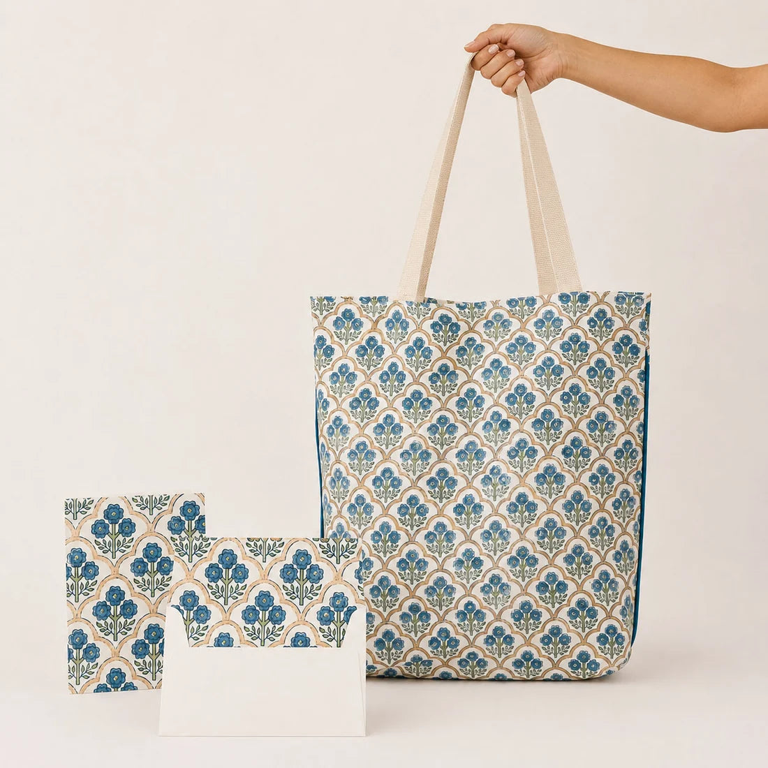 Paper Mirchi - Blue Floral Block Print Organic Cotton Tote Bag