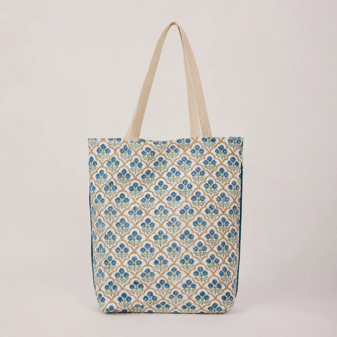 Paper Mirchi - Blue Floral Block Print Organic Cotton Tote Bag