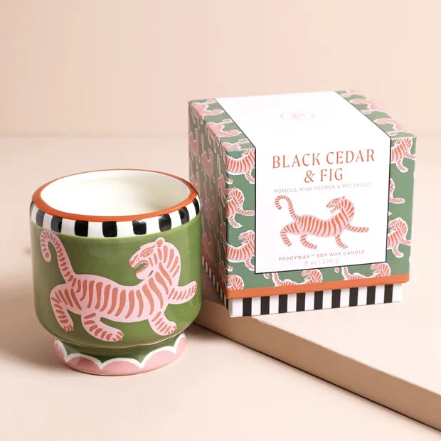 Paddywax - Tiger Ceramic Candle Black Cedar and Fig