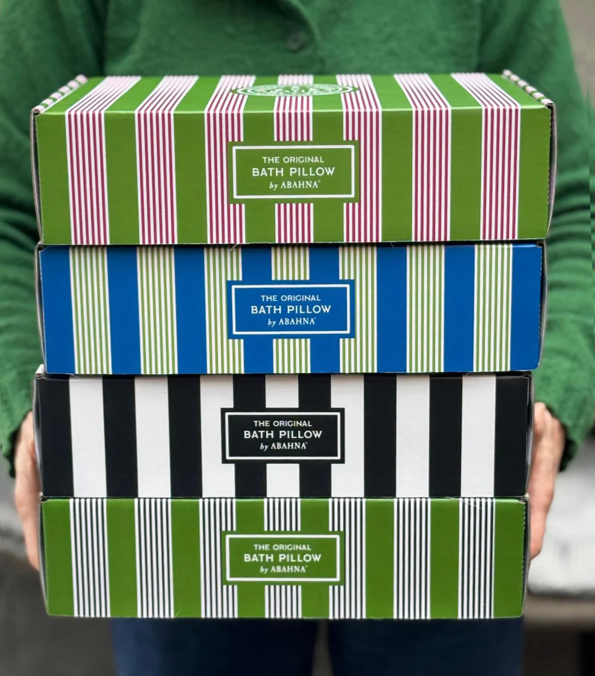 Abahna® - The Original Bath Pillow Pink & green striped
