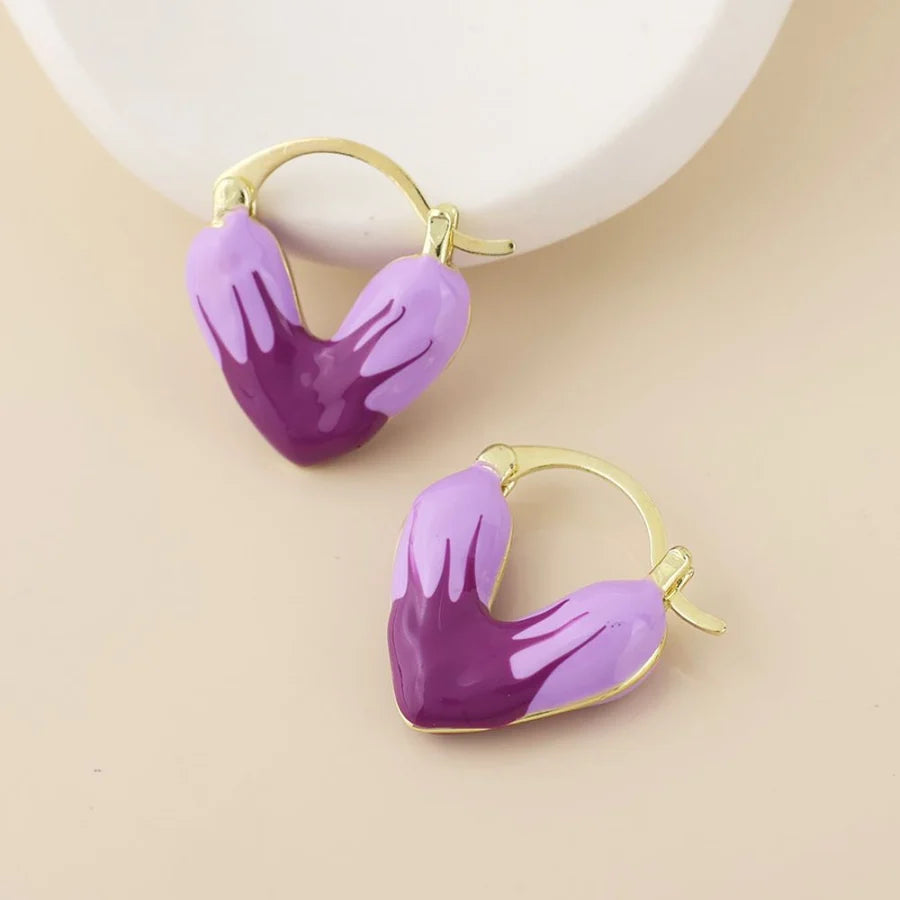 POM Muse Stainless Steel Gold Plated Purple Mix Heart Hoop Earrings