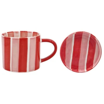 Lesser & Pavey - Hand Painted Ceramics Stoneware Mug Coaster 360ml Red Pink