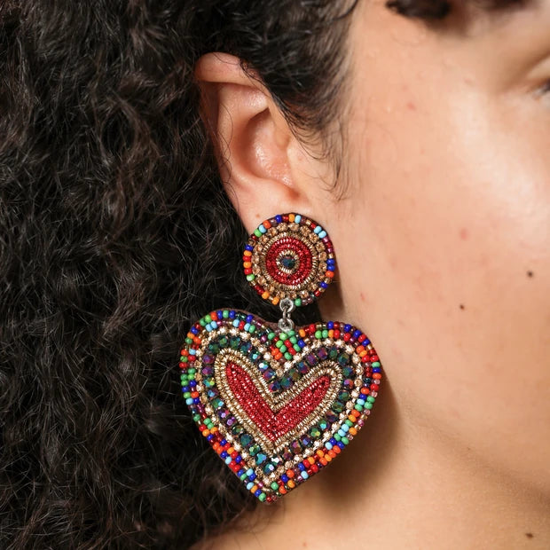 Lisa Angel Rainbow Beaded Heart Drop Earrings