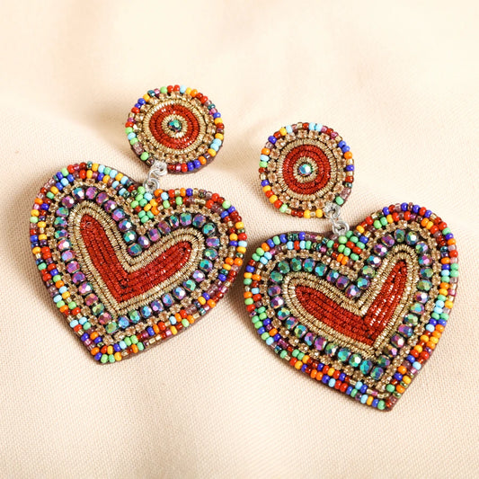 Lisa Angel Rainbow Beaded Heart Drop Earrings