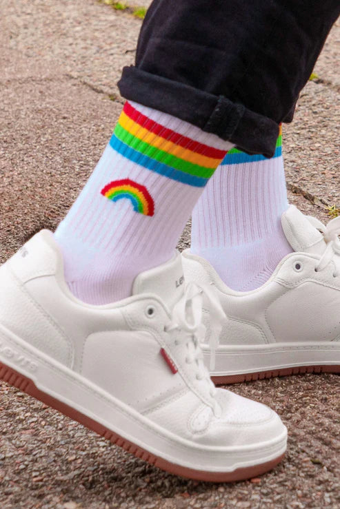 Sock Talk Women's Sporty Socks - White, Rainbow