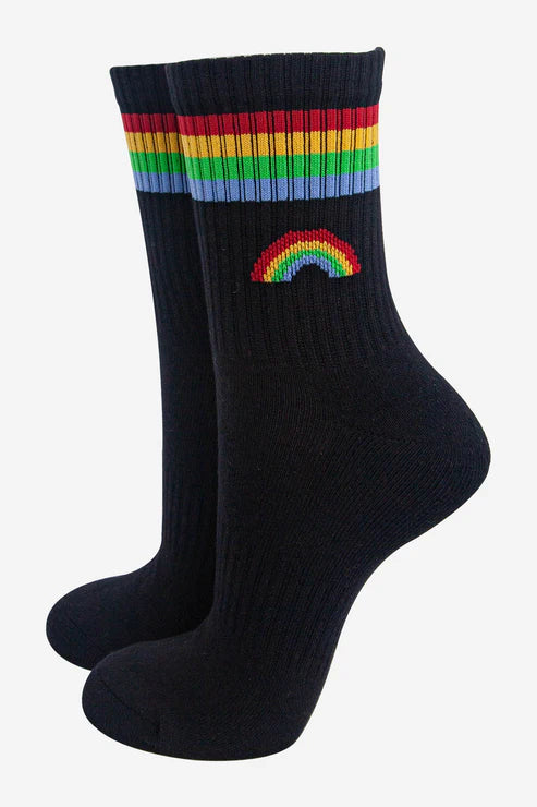 Sock Talk Women's Sporty Socks - Black, Rainbow
