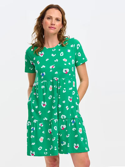 Sugarhill Raven Jersey Smock Dress Green Colour Pop Leopard