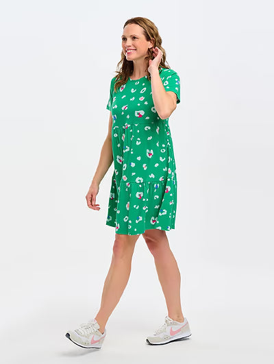 Sugarhill Raven Jersey Smock Dress Green Colour Pop Leopard