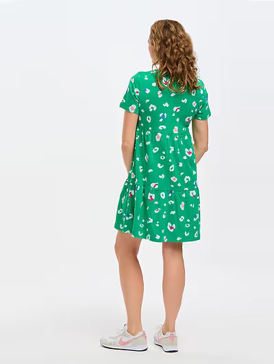 Sugarhill Raven Jersey Smock Dress Green Colour Pop Leopard
