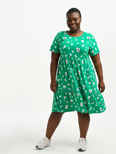 Sugarhill Raven Jersey Smock Dress Green Colour Pop Leopard