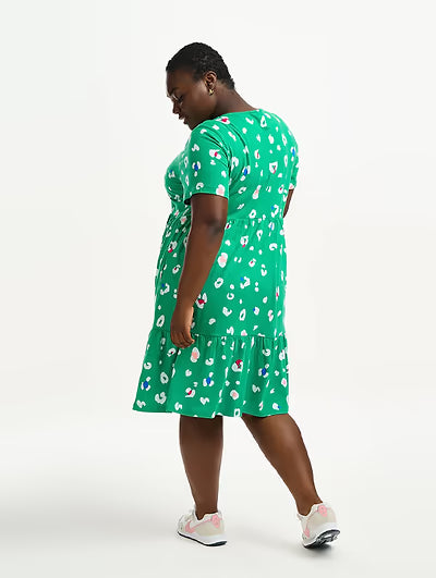 Sugarhill Raven Jersey Smock Dress Green Colour Pop Leopard