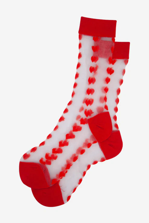 Sock Talk Women's Sheer Ankle Socks- Red, Heart