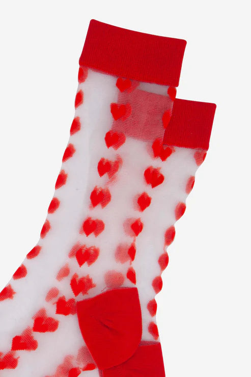 Sock Talk Women's Sheer Ankle Socks- Red, Heart