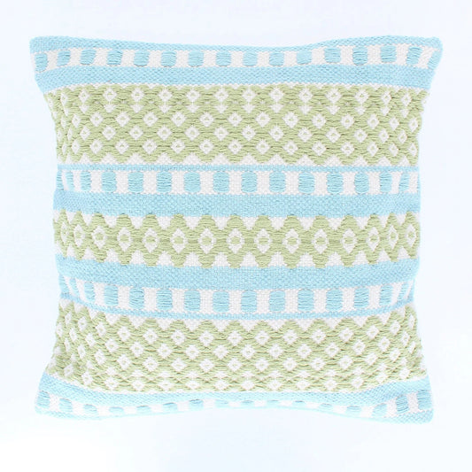 Sajani Handmade Aztec Weave Cushion- Green/Blue