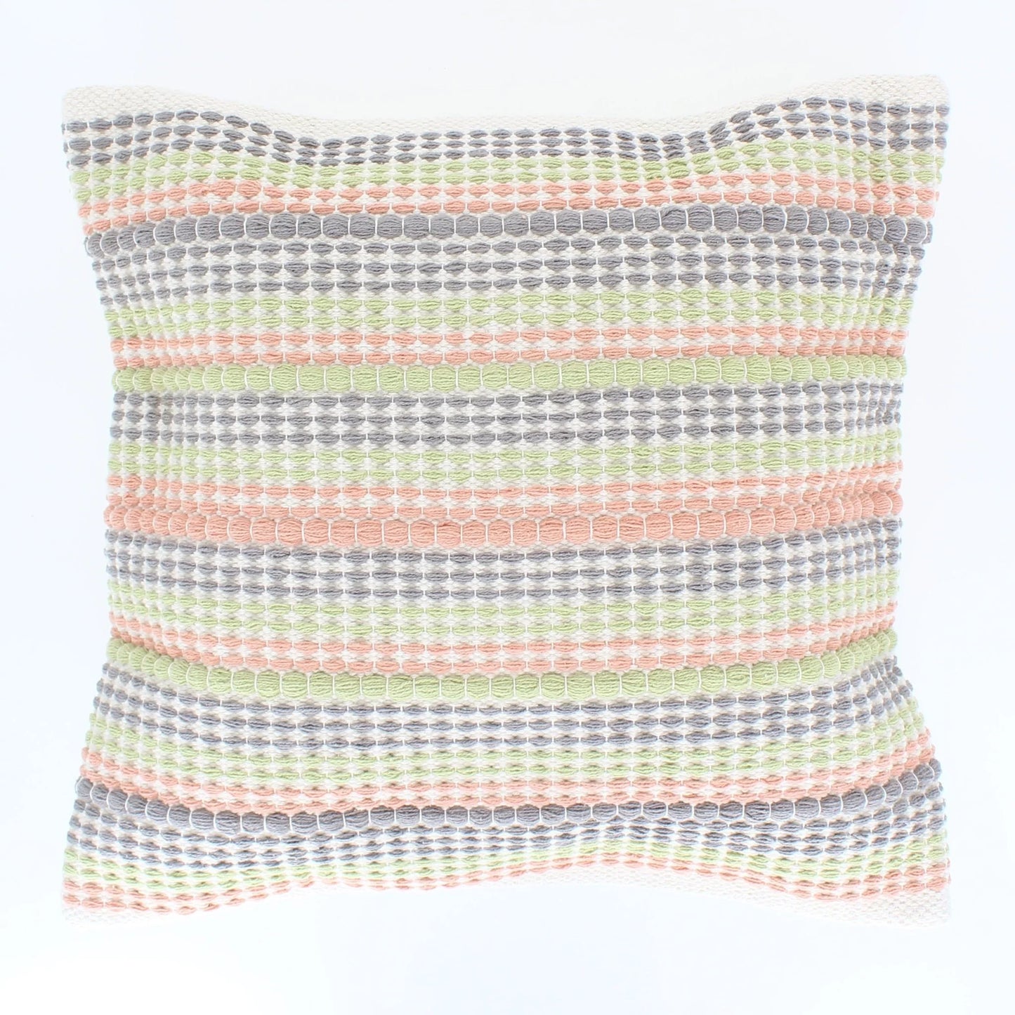 Sajani Handmade Striped Weave Cushion -Coral/Grey/Green