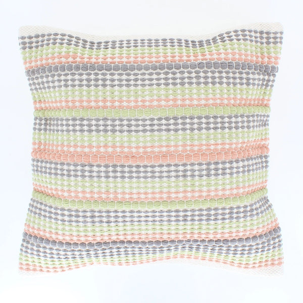 Sajani Handmade Striped Weave Cushion -Coral/Grey/Green