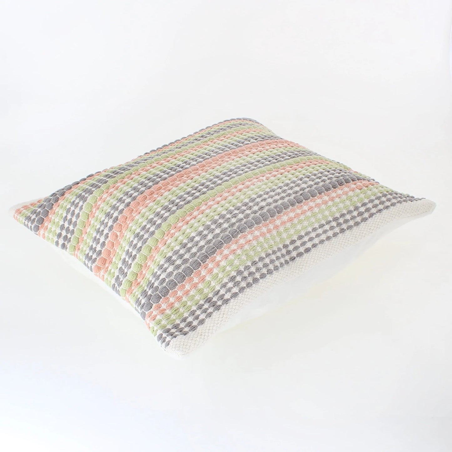 Sajani Handmade Striped Weave Cushion -Coral/Grey/Green