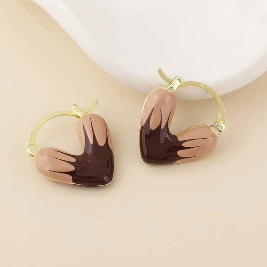 POM Muse Stainless Steel Gold Plated Brown Mix Heart Hoop Earrings