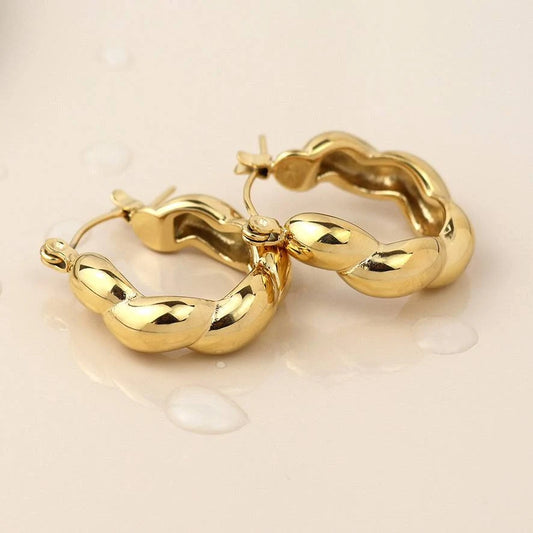 POM Waterproof Gold Plated Stainless Steel Chunky Twist Creole Hoop Earrings