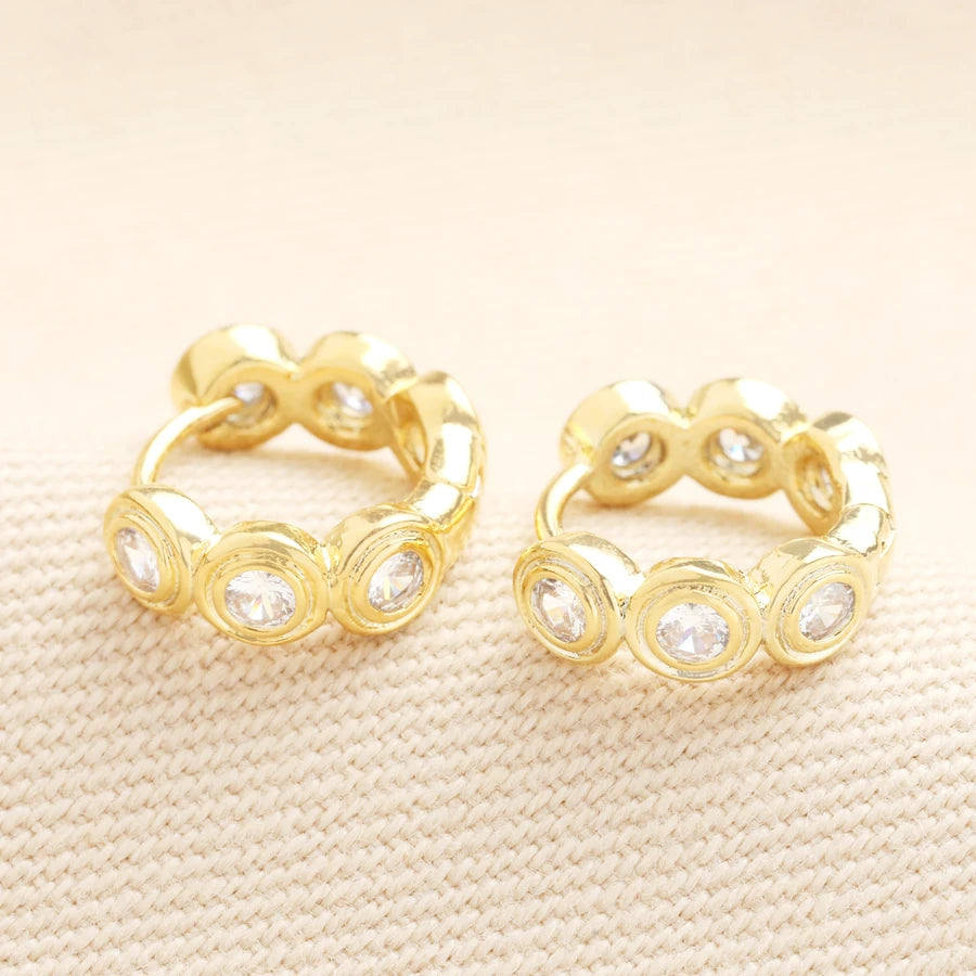 Lisa Angel Small Round Crystal Huggie Hoop Earrings in Gold