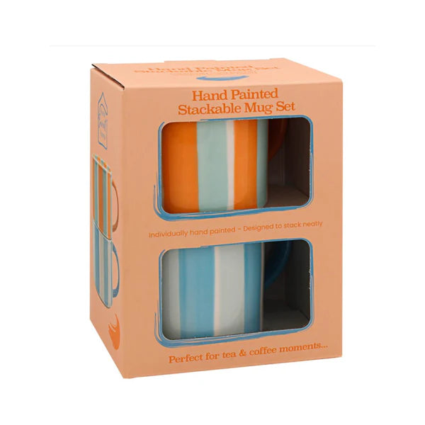 Lesser & Pavey - Stackable Striped Blue & Yellow Mugs (Set of 2)