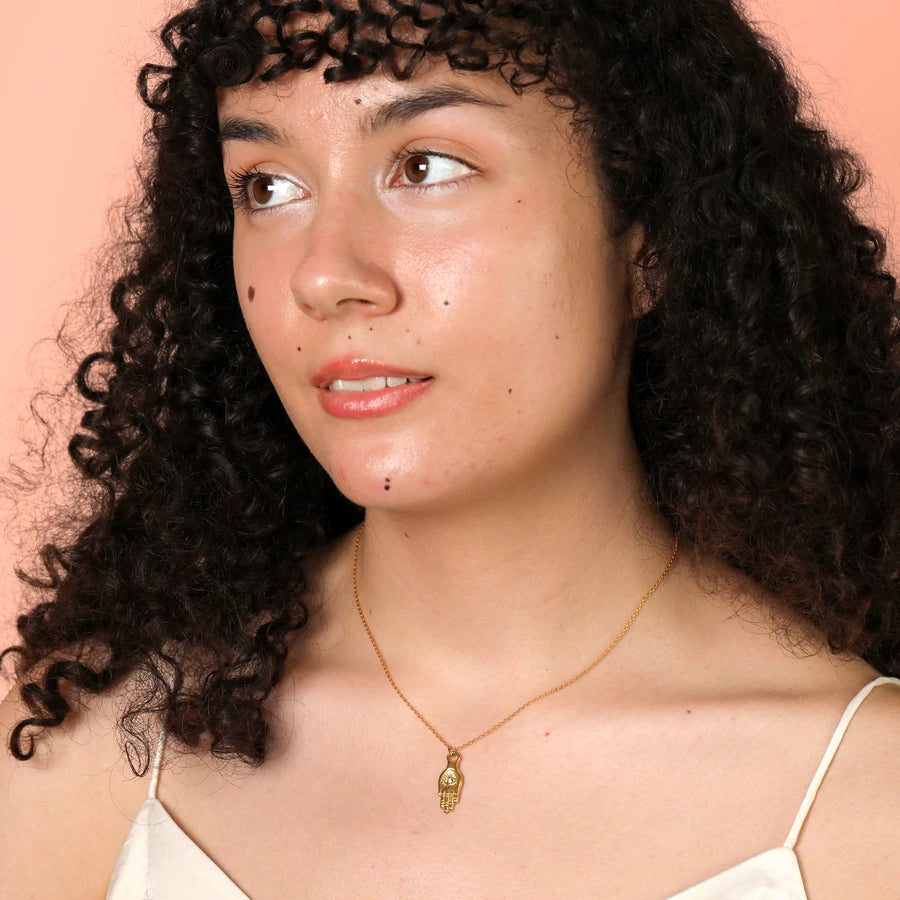 Lisa Angel Stainless Steel Hamsa Hand Necklace in Gold