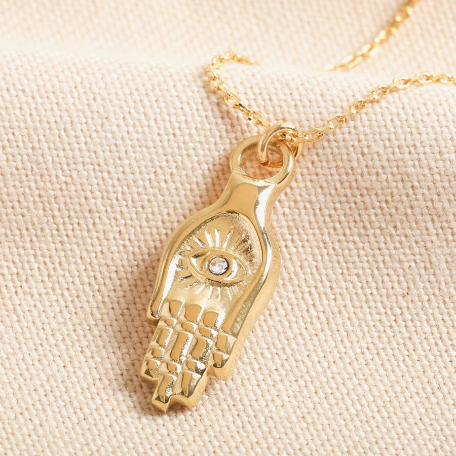 Lisa Angel Stainless Steel Hamsa Hand Necklace in Gold
