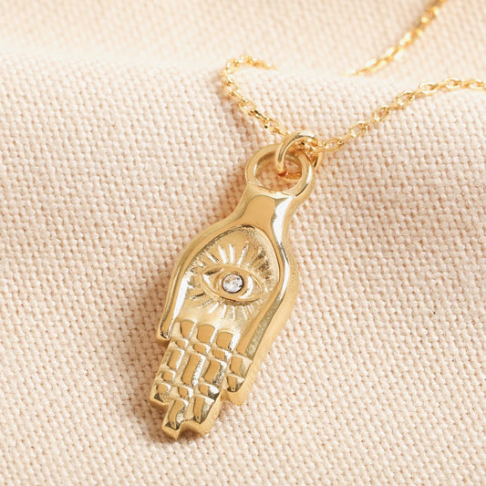 Lisa Angel Stainless Steel Hamsa Hand Necklace in Gold
