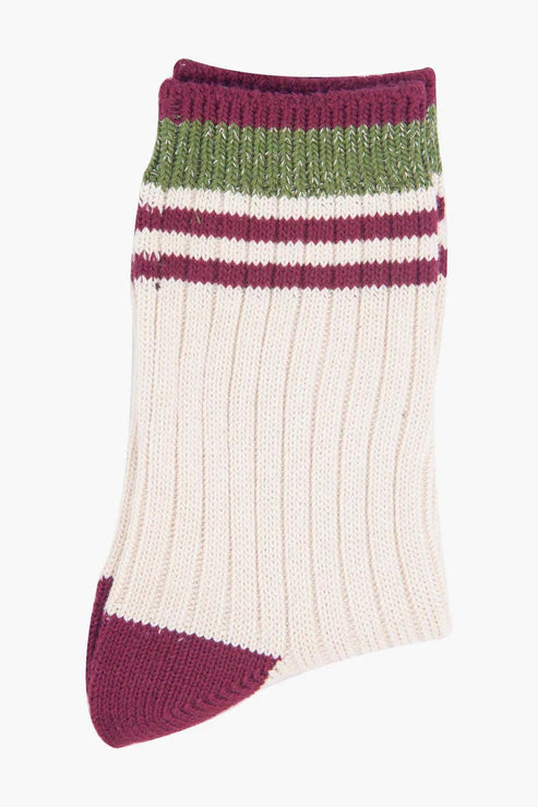 Sock Talk Women's Mid-Calf Socks- Cream/Khaki, Striped Cuff