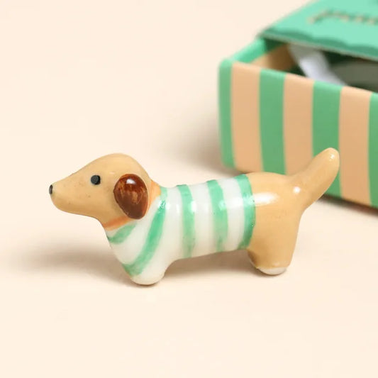 Lisa Angel - Tiny Matchbox Ceramic Sausage Dog Token