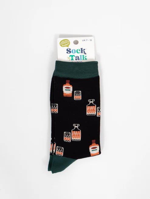 Sock Talk Men's Whisky Decanter Bamboo Socks in Black