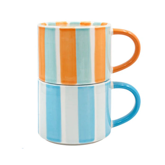 Lesser & Pavey - Stackable Striped Blue & Yellow Mugs (Set of 2)