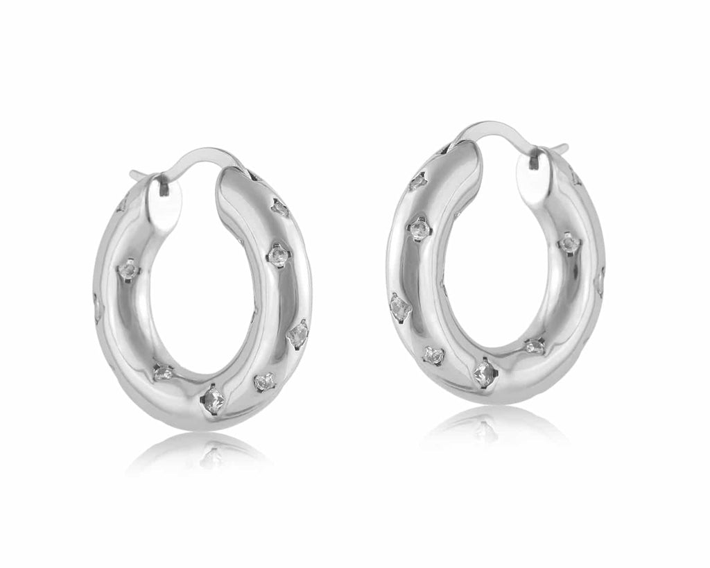 Sacha Silver Encrusted Hoop Earrings - Big Metal London