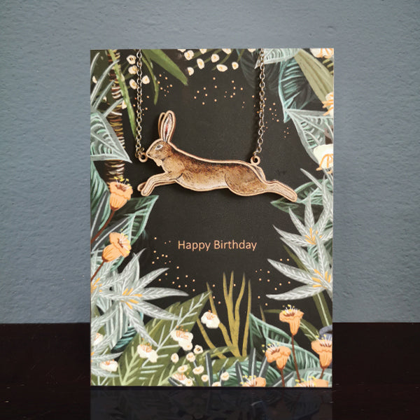Hare necklace birthday Card