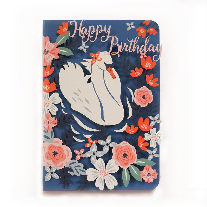 Swan Floral birthday Card