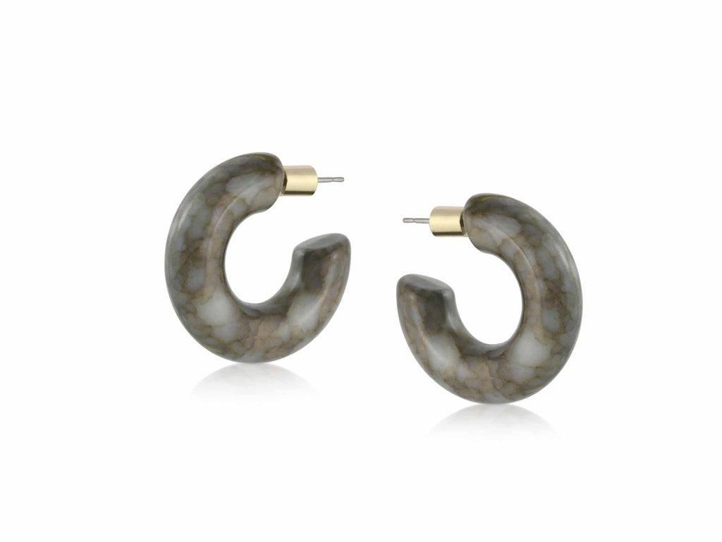 Maya Marbled Resin Hoop Earrings Taupe - Big Metal London
