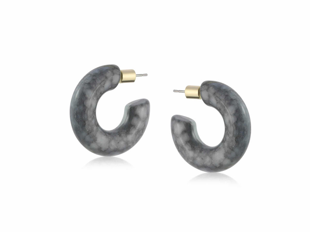 Maya Marbled Resin Hoop Earrings Grey - Big Metal London