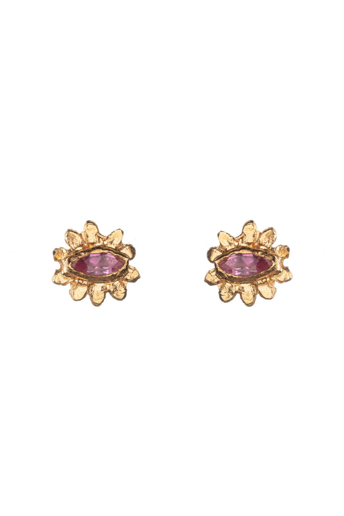 Amanda Coleman Marquise flower stud earrings - Gold Pink