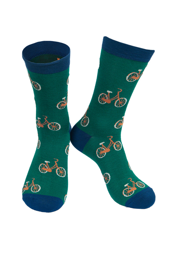Men's Forest Green Bicycle Print Bamboo Socks