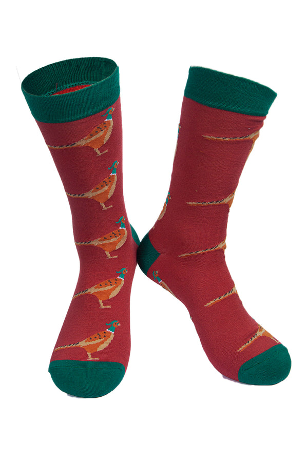 Men's Red Pheasant Print Bamboo Socks