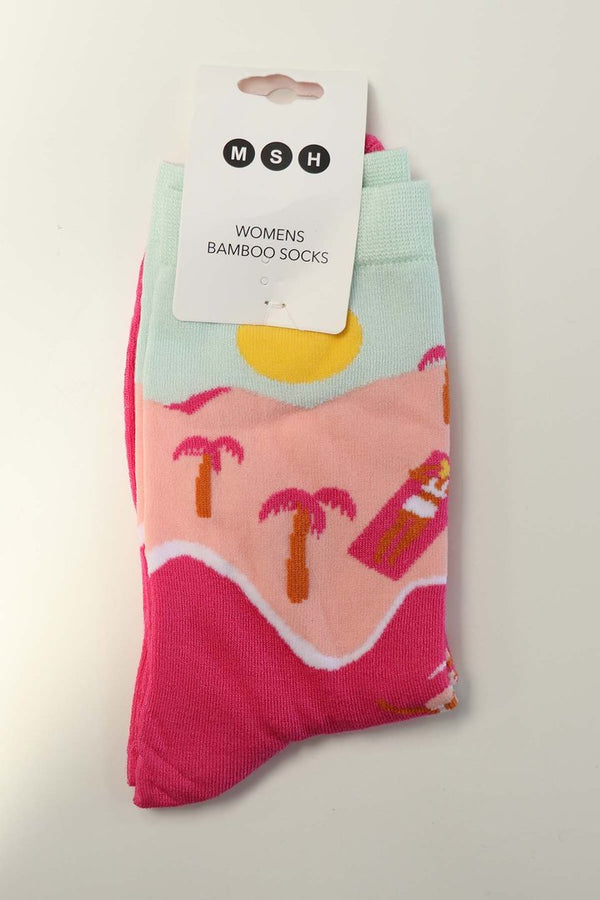 Women's Fuchsia Cool Surf Chic bamboo Socks