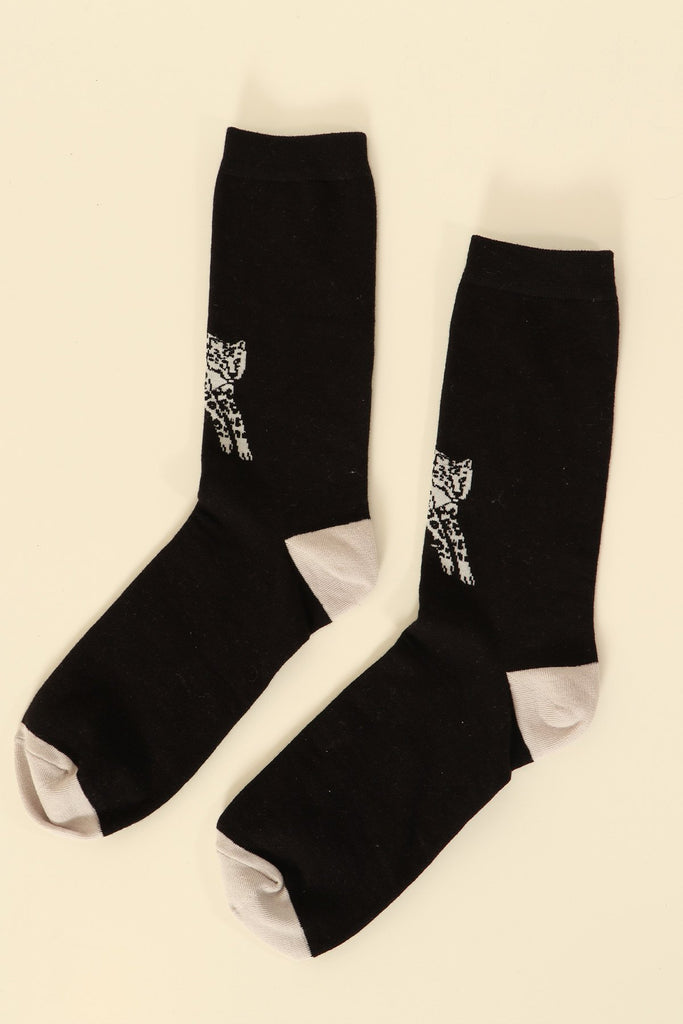 Women's Grey Black Leopard Print Socks