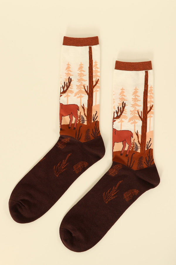 Mens Stag and Forest Scene Socks