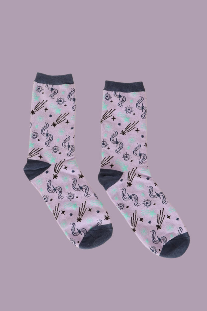 Womens Lilac Blue All Over Shooting Star Print Socks