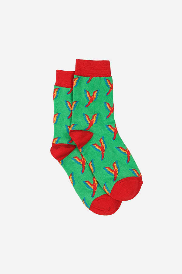 Men's Green Parrot Print Bamboo Socks