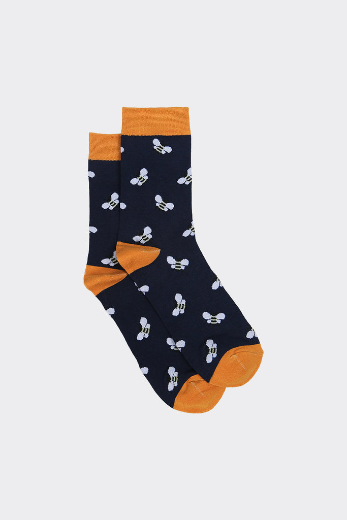 Men's Navy Bee Print Bamboo Socks